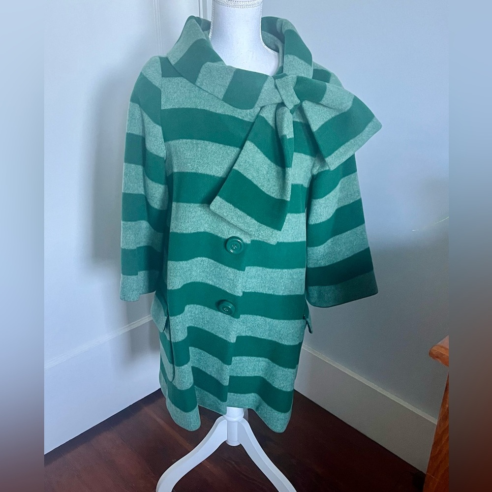 Kate Spade Green Striped Wool Coat
